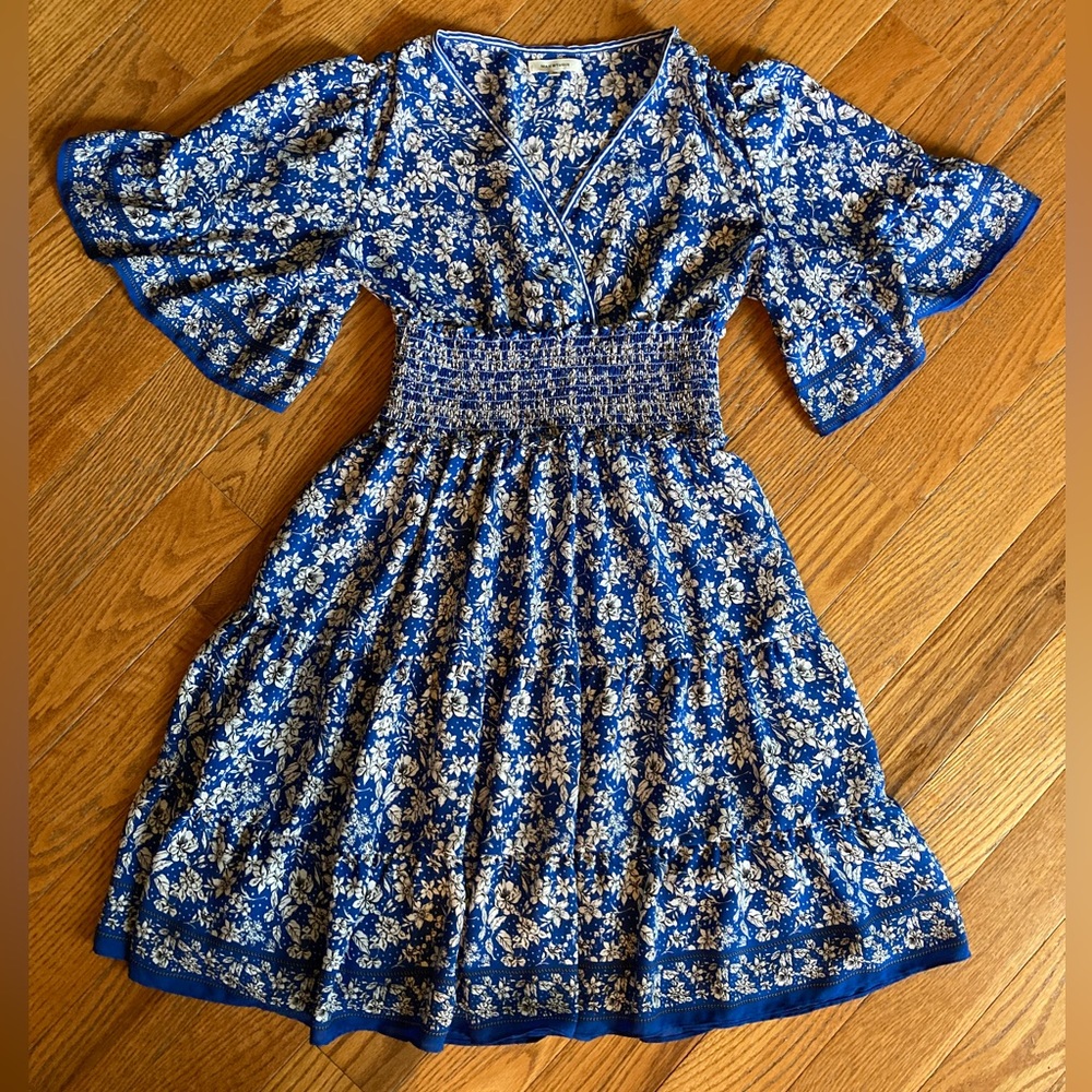 Max Studio Crepe Sleeve Tiered Mini Blue Dress XS